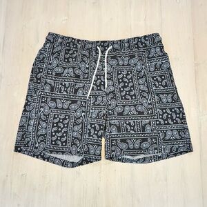 Valor Blue and White Bandana Print Swim Trunks